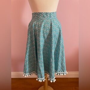 Adorable Blue Bubble Circle Skirt with Pom Pom Detail